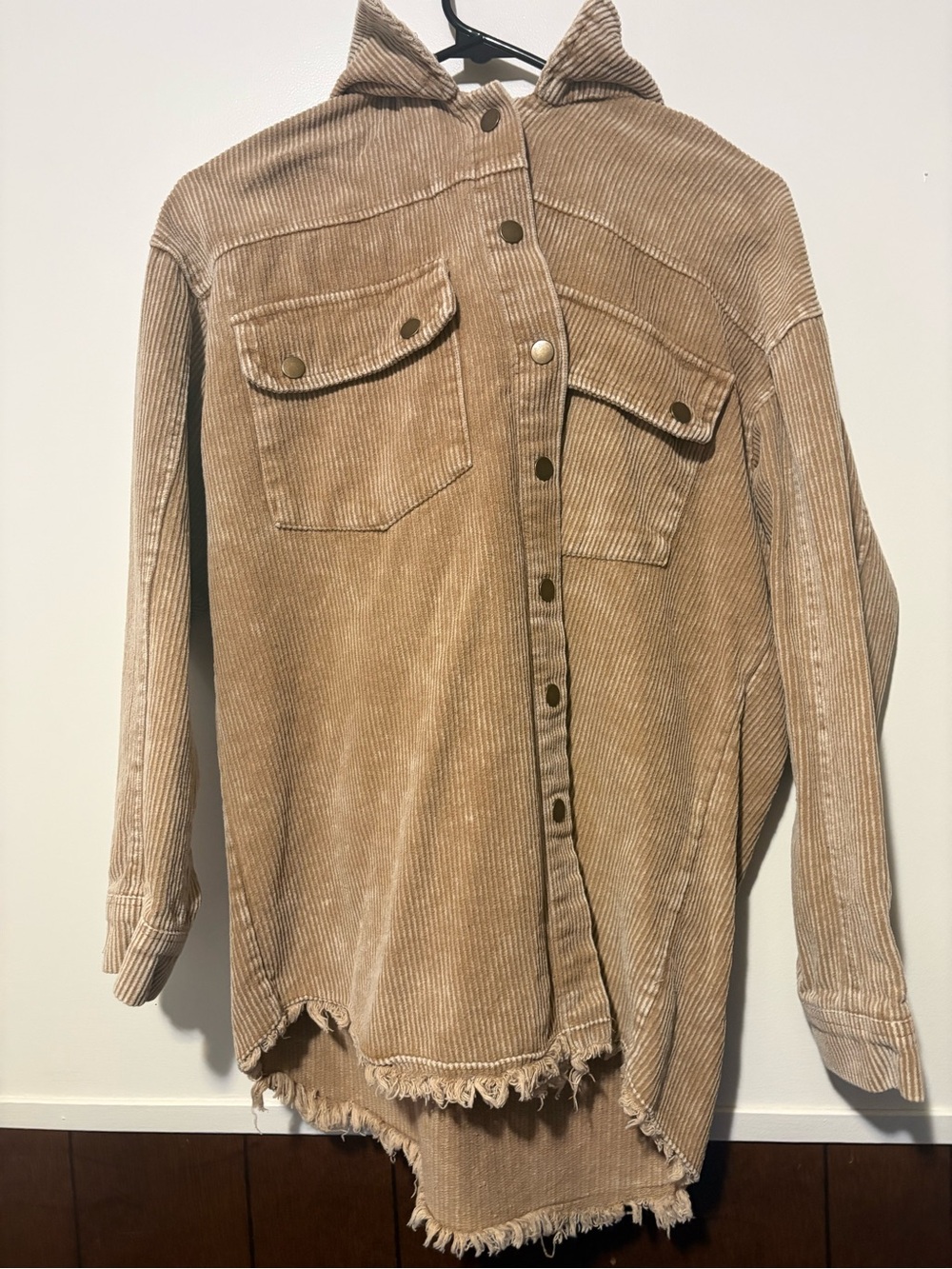 Amazon Women's Tan Corduroy Hooded Shacket